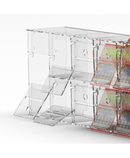 E-1219 EGV-D - Espositore gratta e vinci da banco o da soffitto in plexiglass trasparente a 16 contenitori con sportellino fr...