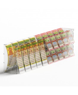 E-1219 EGV-E - Espositore gratta e vinci da banco o da soffitto in plexiglass trasparente a 15 contenitori con sportellino fr...