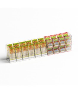 E-1219 EGV-F - Espositore gratta e vinci da banco o da soffitto in plexiglass trasparente a 14 contenitori con sportellino fr...