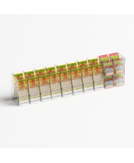 E-1219 EGV-H - Espositore gratta e vinci da banco o da soffitto in plexiglass trasparente a 12 contenitori con sportellino fr...