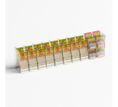 E-1219 EGV-H - Espositore gratta e vinci da banco o da soffitto in plexiglass trasparente a 12 contenitori con sportellino fr...