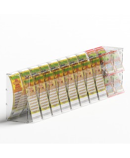 E-1219 EGV-H - Espositore gratta e vinci da banco o da soffitto in plexiglass trasparente a 12 contenitori con sportellino fr...