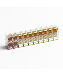 E-1219 EGV-H - Espositore gratta e vinci da banco o da soffitto in plexiglass trasparente a 12 contenitori con sportellino fr...