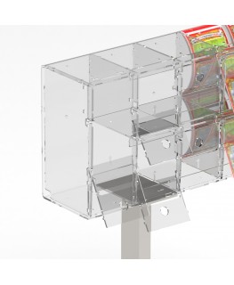 E-1220 EGV-B - Espositore gratta e vinci da banco in plexiglass trasparente a 18 contenitori con sportellino frontale lato ri...