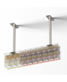 E-1221 EGV-C - Espositore gratta e vinci da soffitto in plexiglass trasparente a 17 contenitori con sportellino frontale lato...