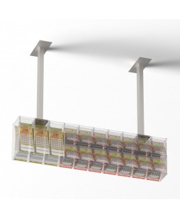 E-1221 EGV-C - Espositore gratta e vinci da soffitto in plexiglass trasparente a 17 contenitori con sportellino frontale lato...