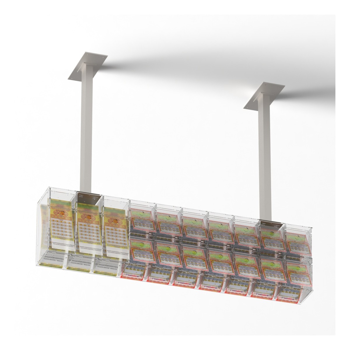 E-1221 EGV-C - Espositore gratta e vinci da soffitto in plexiglass trasparente a 17 contenitori con sportellino frontale lato...