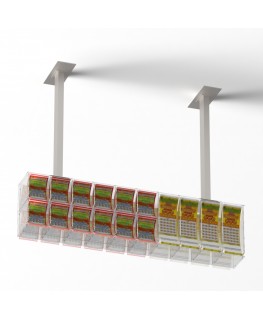 E-1221 EGV-D - Espositore gratta e vinci da soffitto in plexiglass trasparente a 16 contenitori con sportellino frontale lato...