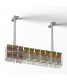 E-1221 EGV-G - Espositore gratta e vinci da soffitto in plexiglass trasparente a 13 contenitori con sportellino frontale lato...