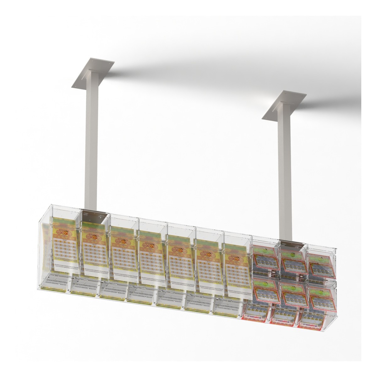 Espositore gratta e vinci da soffitto in plexiglass trasparente a 13  contenitori con sportellino frontale lato rivenditore