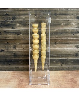 E-1246 PCN - Porta coni gelato in plexiglass trasparente con vaschetta porta cucchiaini e con sportello - Misure: 16 x 13 x H...