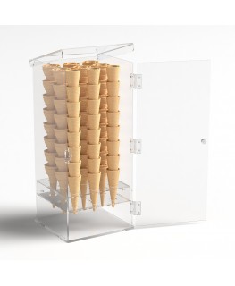E-1247 PCN - Portaconi gelato in plexiglass trasparente a 9 fori con sportello frontale - Misure: 24x23x H47 cm