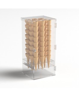E-1247 PCN - Portaconi gelato in plexiglass trasparente a 9 fori con sportello frontale - Misure: 24x23x H47 cm
