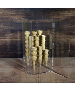 E-1247 PCN - Portaconi gelato in plexiglass trasparente a 9 fori con sportello frontale - Misure: 24x23x H47 cm