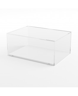 E-932 TEC-X - Personalizzabile - Teca espositiva in plexiglass da banco con base avvitata bianca | lato trasparente - spess. ...