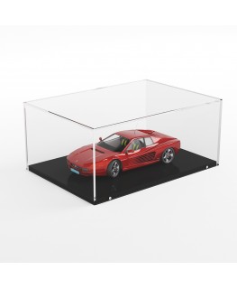 E-936 TEC-X - Personalizzabile - Teca espositiva in plexiglass da banco con base avvitata nera | lato trasparente - spess. 5 mm
