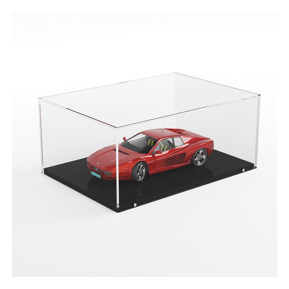 E-936 TEC-X - Personalizzabile - Teca espositiva in plexiglass da banco con base avvitata nera | lato trasparente - spess. 5 mm