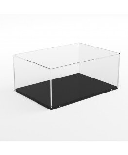 E-936 TEC-X - Personalizzabile - Teca espositiva in plexiglass da banco con base avvitata nera | lato trasparente - spess. 5 mm