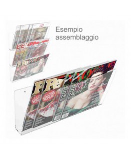E-415 - Espositore da parete in plexiglass trasparente porta riviste e quotidiani modulare