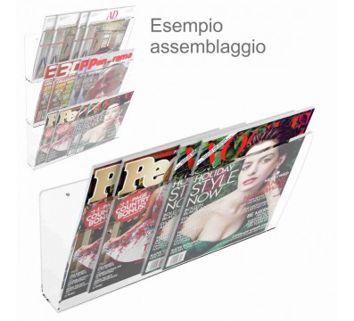 E-415 - Espositore da parete in plexiglass trasparente porta riviste e quotidiani modulare
