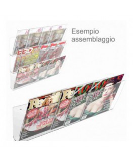E-415 - Espositore da parete in plexiglass trasparente porta riviste e quotidiani modulare
