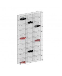 E-371 BAC - Bacheca/Vetrina in plexiglass trasparente scala 1:43 a 10 ripiani e 3 scomparti - Misure totali: 47x8x h83 cm