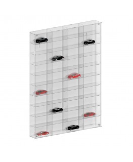 E-372 BAC - Bacheca/Vetrina in plexiglass trasparente scala 1:43 a 10 ripiani e 4 scomparti - Misure totali: 62x8x h83 cm