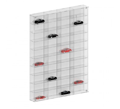 E-372 BAC - Bacheca/Vetrina in plexiglass trasparente scala 1:43 a 10 ripiani e 4 scomparti - Misure totali: 62x8x h83 cm