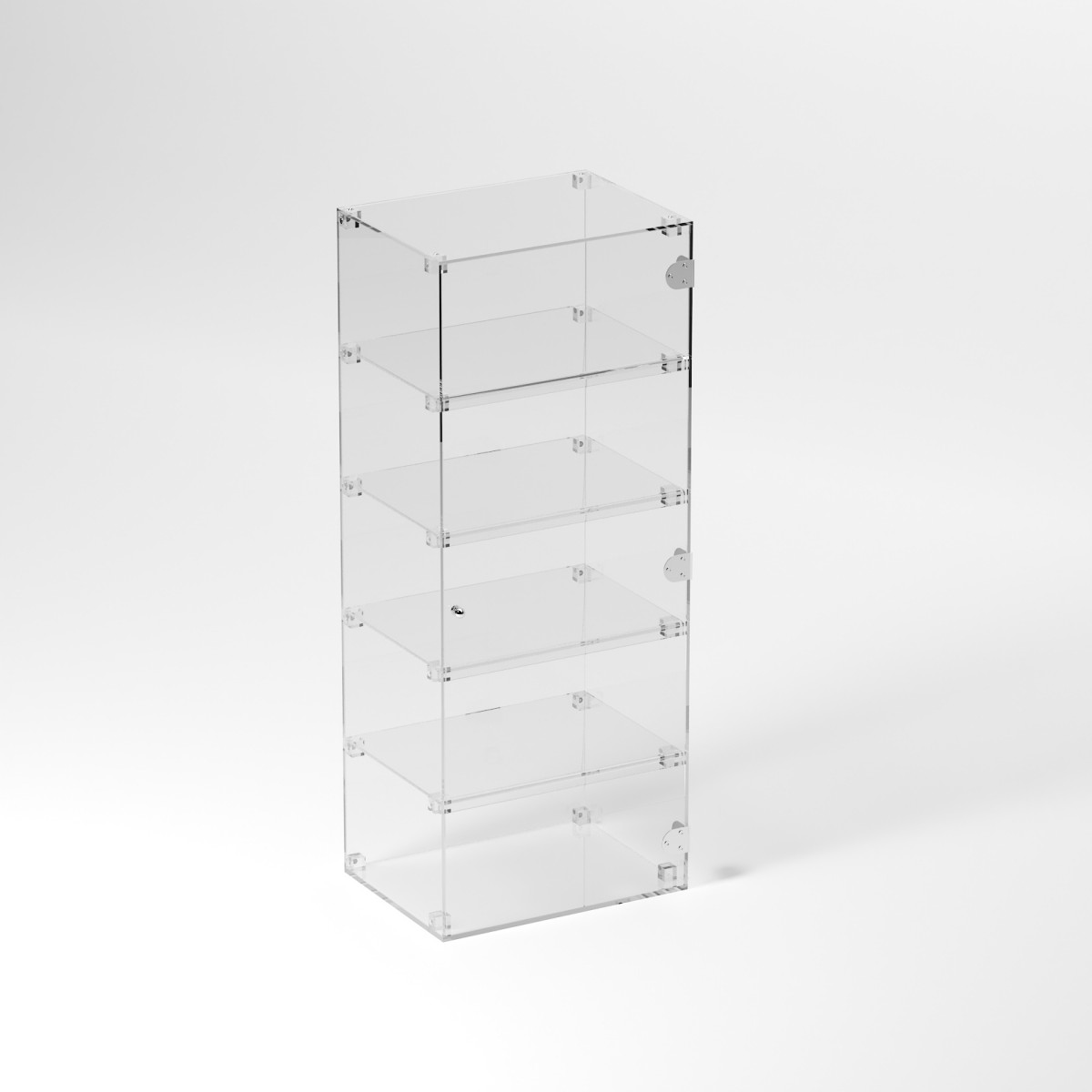 Ampia vetrina espositiva in plexiglass trasparente a 5 ripiani - Misure: 40  x 30 x h100 cm