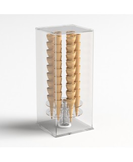 E-657 PCN - Porta coni girevole da banco in plexiglass trasparente e base colorata di forma quadrata