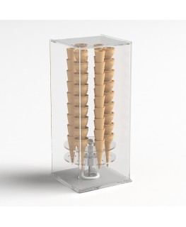 E-657 PCN - Porta coni girevole da banco in plexiglass trasparente e base colorata di forma quadrata