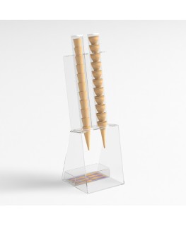 E-518 PCN-A - Porta coni gelato da banco a 2 colonne in plexiglass con porta cucchiaini