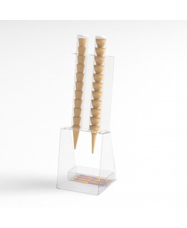 E-518 PCN-A - Porta coni gelato da banco a 2 colonne in plexiglass con porta cucchiaini
