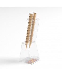 E-518 PCN-A - Porta coni gelato da banco a 2 colonne in plexiglass con porta cucchiaini