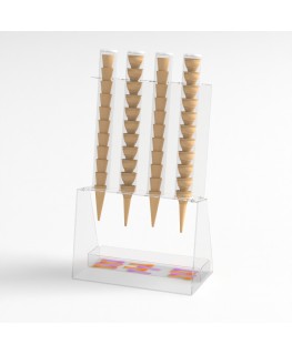 E-518 PCN-C - Porta coni gelato da banco a 4 colonne in plexiglass con porta cucchiaini