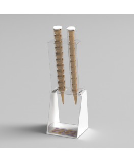 E-519 PCN-A - Porta coni gelato da banco a 2 colonne in plexiglass bianco con porta cucchiaini