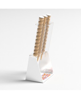 E-519 PCN-B - Porta coni gelato da banco a 3 colonne in plexiglass bianco con porta cucchiaini