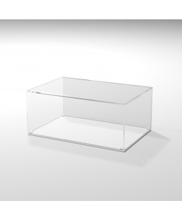 E-947 TEC-X - Personalizzabile - Teca espositiva in plexiglass da banco con base bianca appoggiata | lato trasparente - spess...