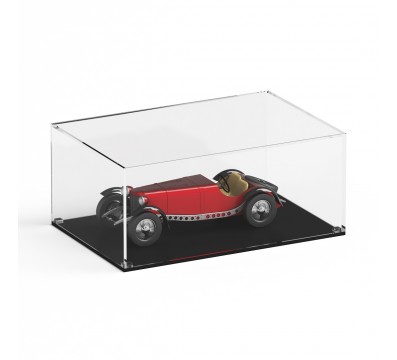 E-951 TEC-X - Personalizzabile - Teca espositiva in plexiglass da banco con base nera appoggiata | lato trasparente - spess. ...