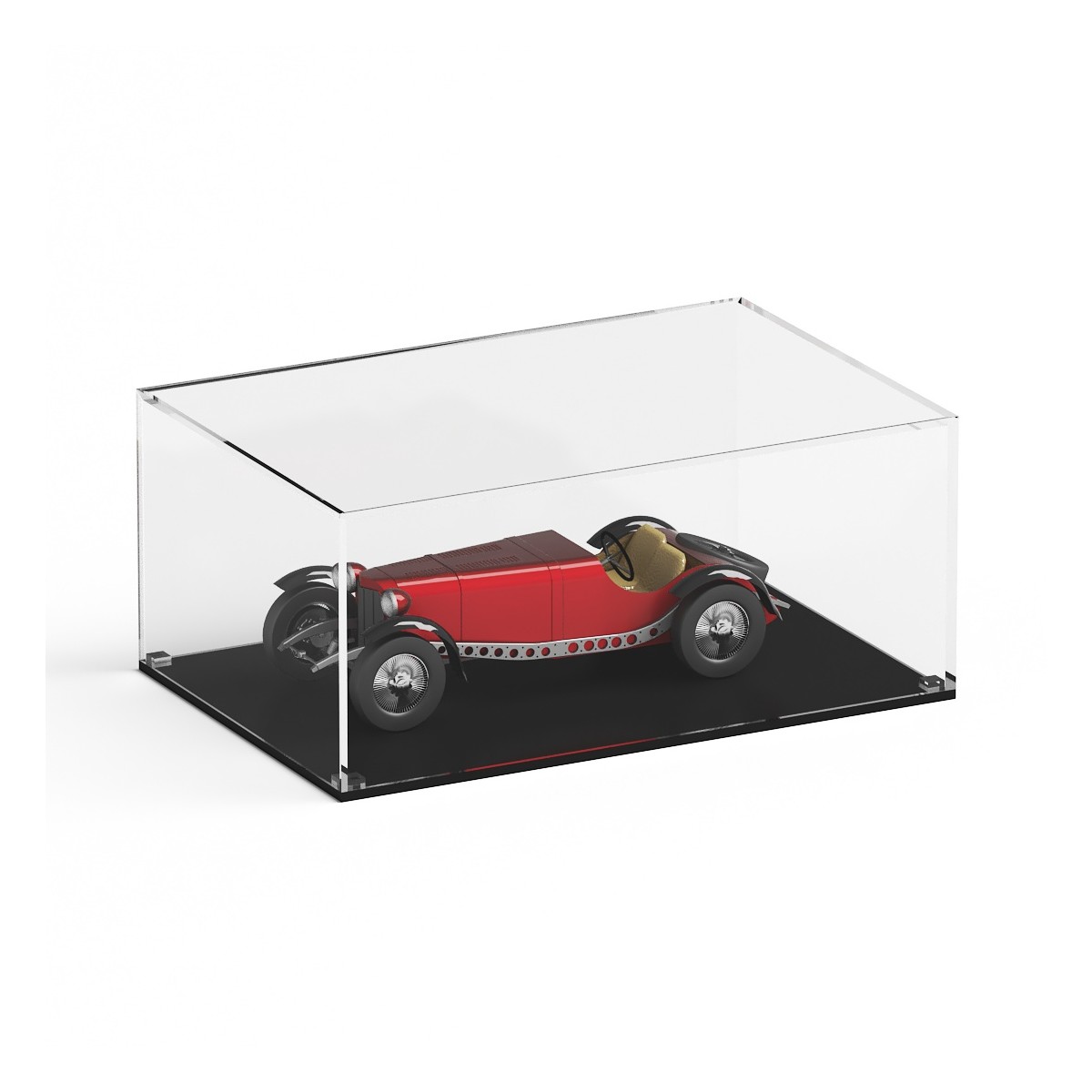 E-951 TEC-X - Personalizzabile - Teca espositiva in plexiglass da banco con base nera appoggiata | lato trasparente - spess. ...