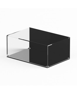 E-953 TEC-X - Personalizzabile - Teca espositiva in plexiglass da banco con base a specchio appoggiata | lato nero - spess. 5 mm