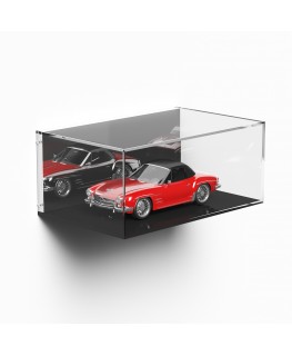 E-965 TEC-X - Personalizzabile - Teca espositiva in plexiglass da parete con retro avvitato base nera | specchio laterale - s...
