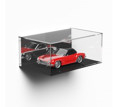 E-965 TEC-X - Personalizzabile - Teca espositiva in plexiglass da parete con retro avvitato base nera | specchio laterale - s...