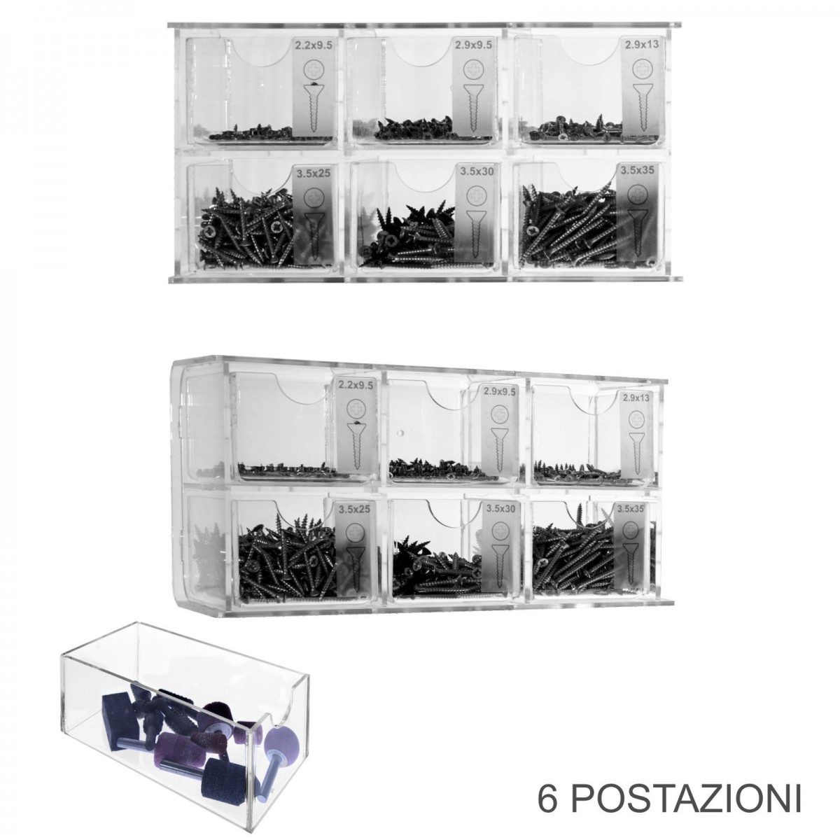 E-422 - Espositore porta viti in plexiglass trasparente