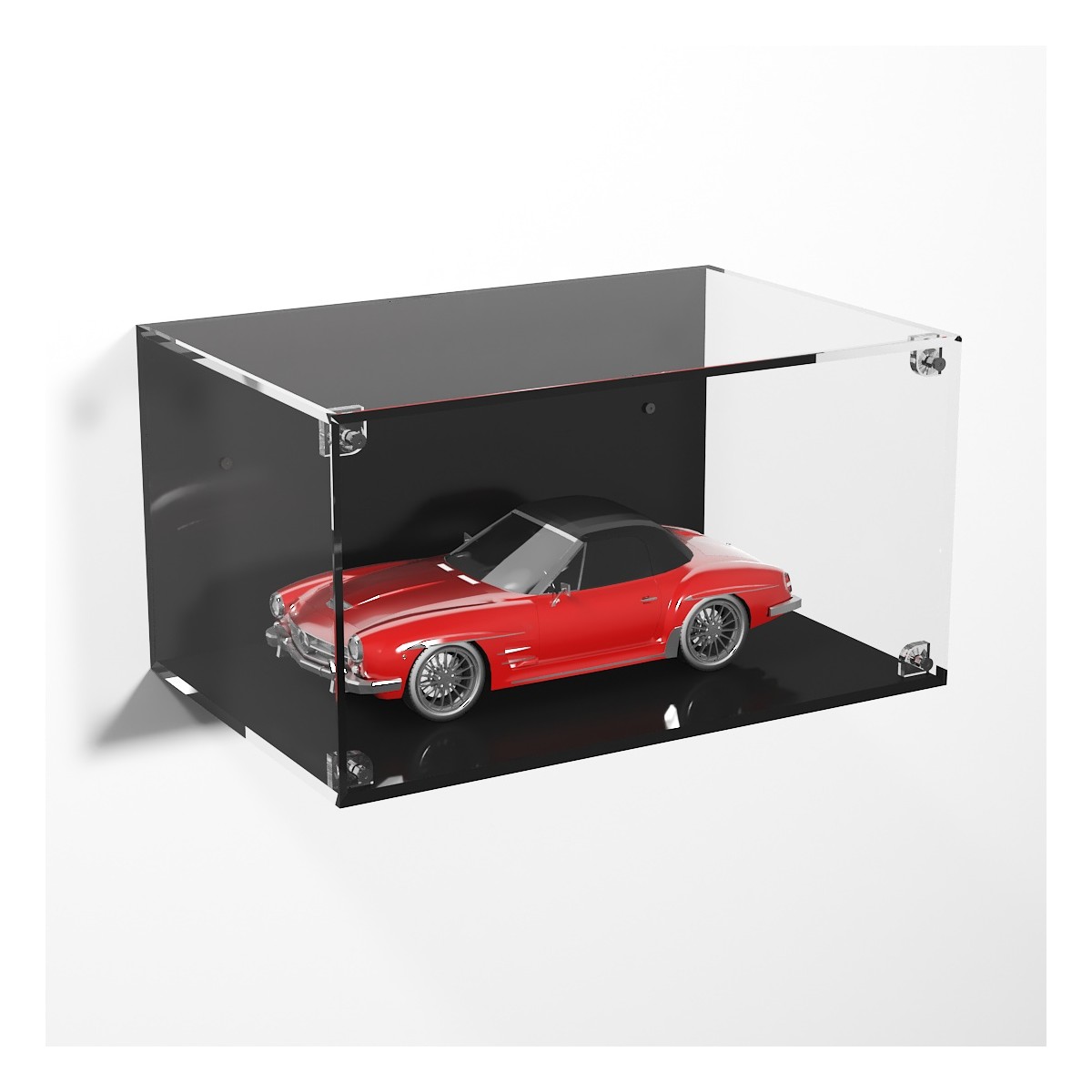 E-979 TEC-X - Personalizzabile - Teca espositiva in plexiglass da parete con sportello e chiusura a calamita base e lato neri...