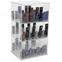 Clear acrylic display for cut tobacco packets, cigarettes, hand rolling tobacco with 2 shelves and a compartment pusher system