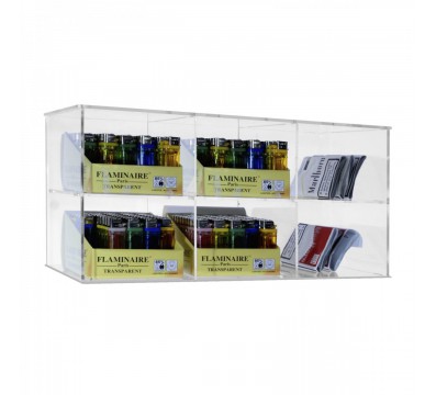 E-427 - Espositore universale in plexiglass trasparente porta cartine, sigarette, buste di trinciato e accendini