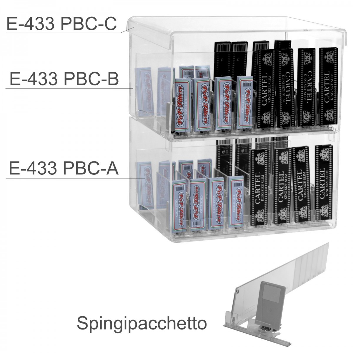 E-433 - Espositore in plexiglass trasparente da banco porta cartine - L 25 x P 30 cm.