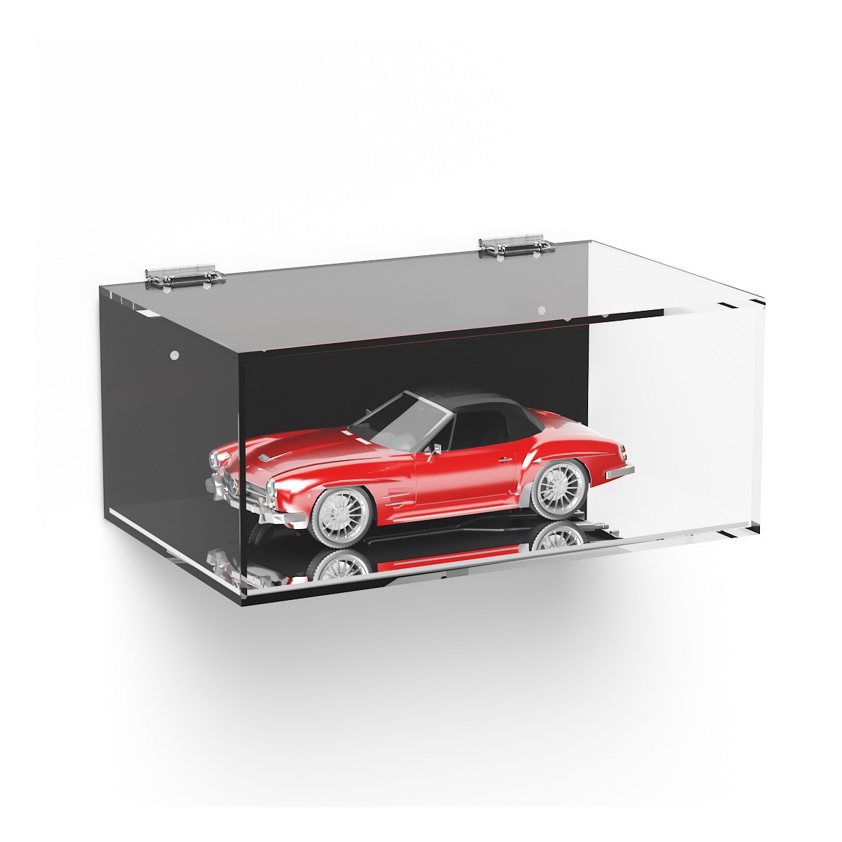 E-1013 TEC-X - Personalizzabile - Teca espositiva in plexiglass da parete con sportello e cerniere superiori e chiusura a cal...