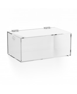 E-1018 TEC-X - Personalizzabile - Teca espositiva in plexiglass da parete con sportello e cerniere superiori e chiusura a cal...